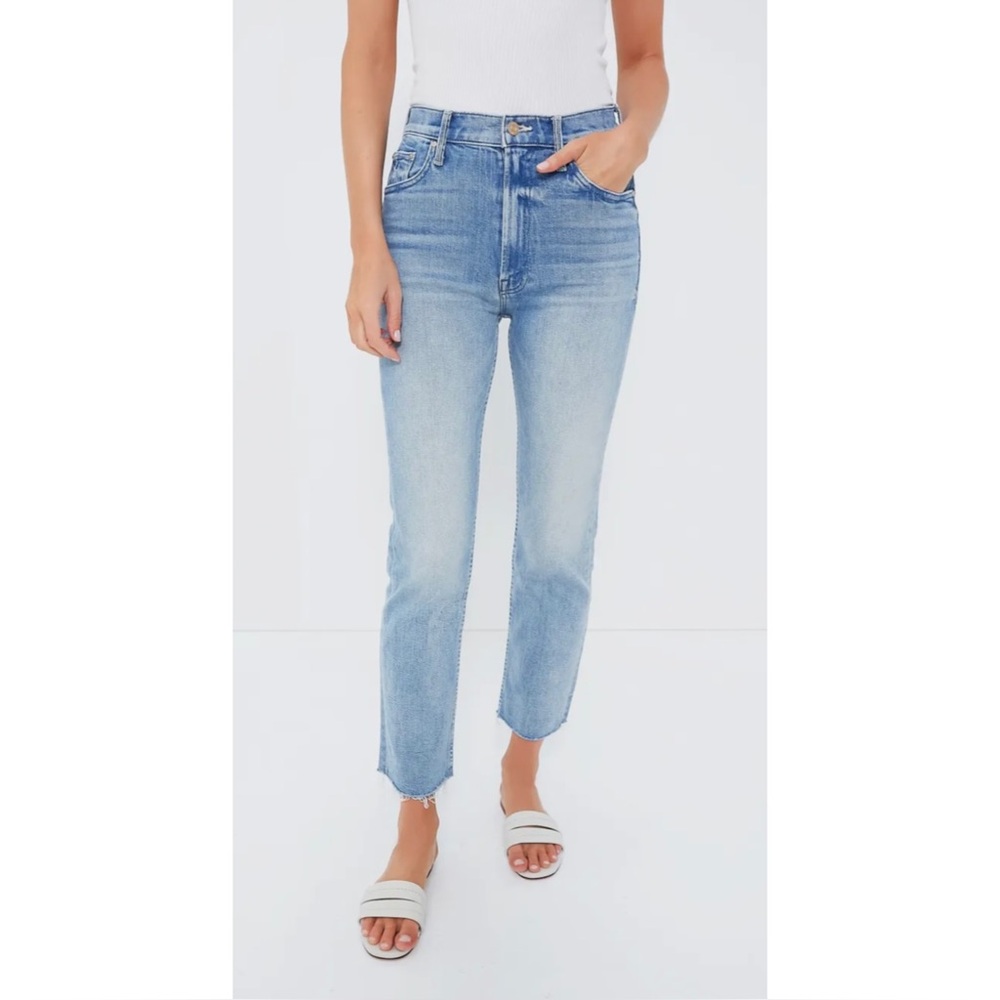 MOTHER “High Waisted Rider Ankle Fray” Denim Jeans, Color Fish Out of Water, 27